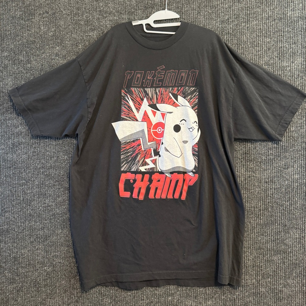 Pokemon Pikachu Champ Graphic T-Shirt Mens 3XLT Black Short Sleeve Tee